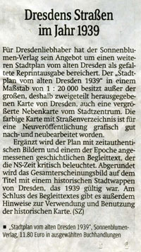 Zeitungsausschnitt Dresdner Stadtteilzeitung/Rezension zum Stadtplan vom alten Dresden um 1935