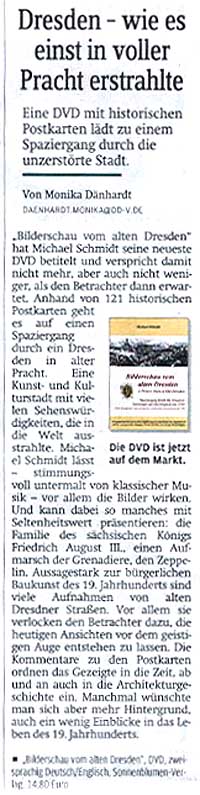 Zeitungsausschnitt/Rezension zur DVD Bilderschau vom alten Dresden/Sächsische Zeitung
