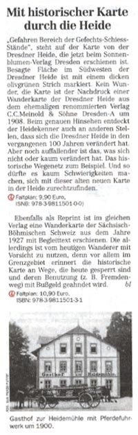 Zeitungsausschnitt Dresdner Neueste Nachrichten/Rezension zur Wanderkarte der Dresdner Heide um 1908