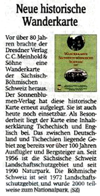 Zeitungsausschnitt/Sächsische Zeitung/Rezension zur Wanderkarte Sächsisch-Böhmische Schweiz